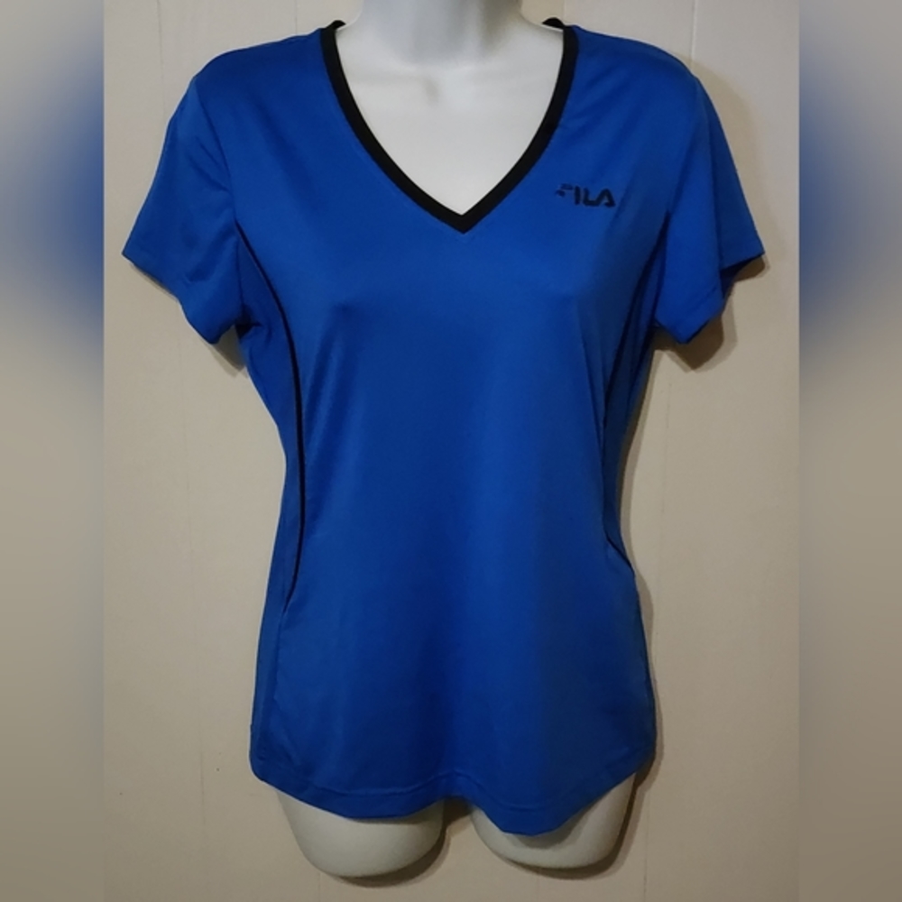Athletic Shirt Workout Vneck Cap Sleeve Fila Shirt Blue Small A199